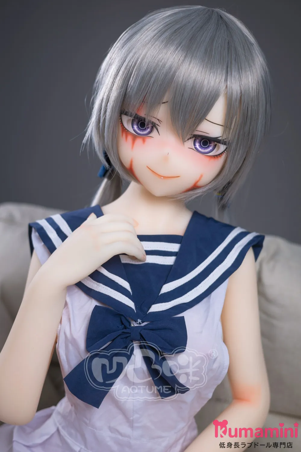 [Aotume Doll] 145cm Bカップ フルシリコン ラブドール グレー髪セーラー服 ヘッド及びボディー材質選択可能