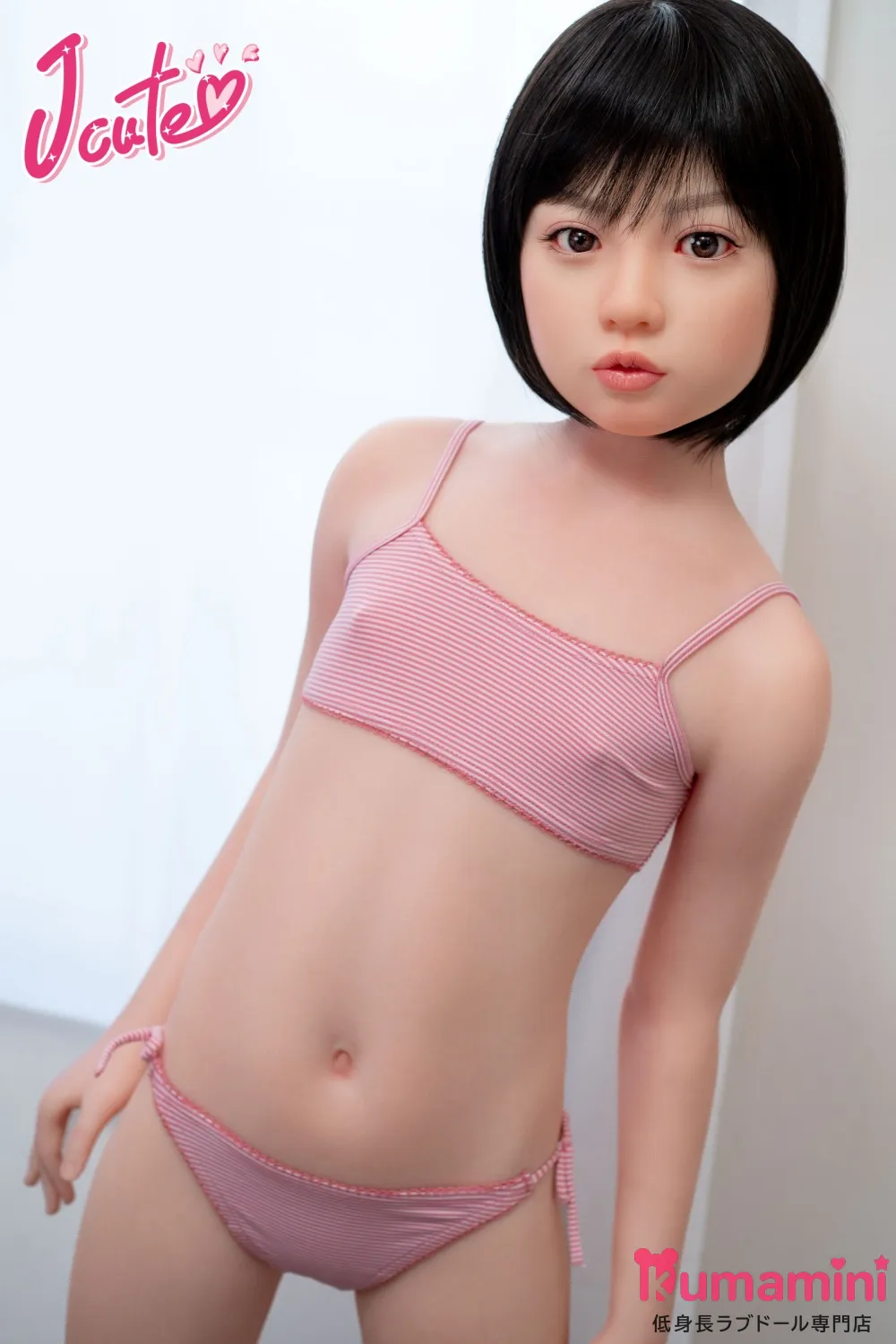 J-cute 128cm  AGB08 衣音ヘッド 髪の毛植毛 フルシリコン製ダッチワイフ  ピンクの可愛い下着姿