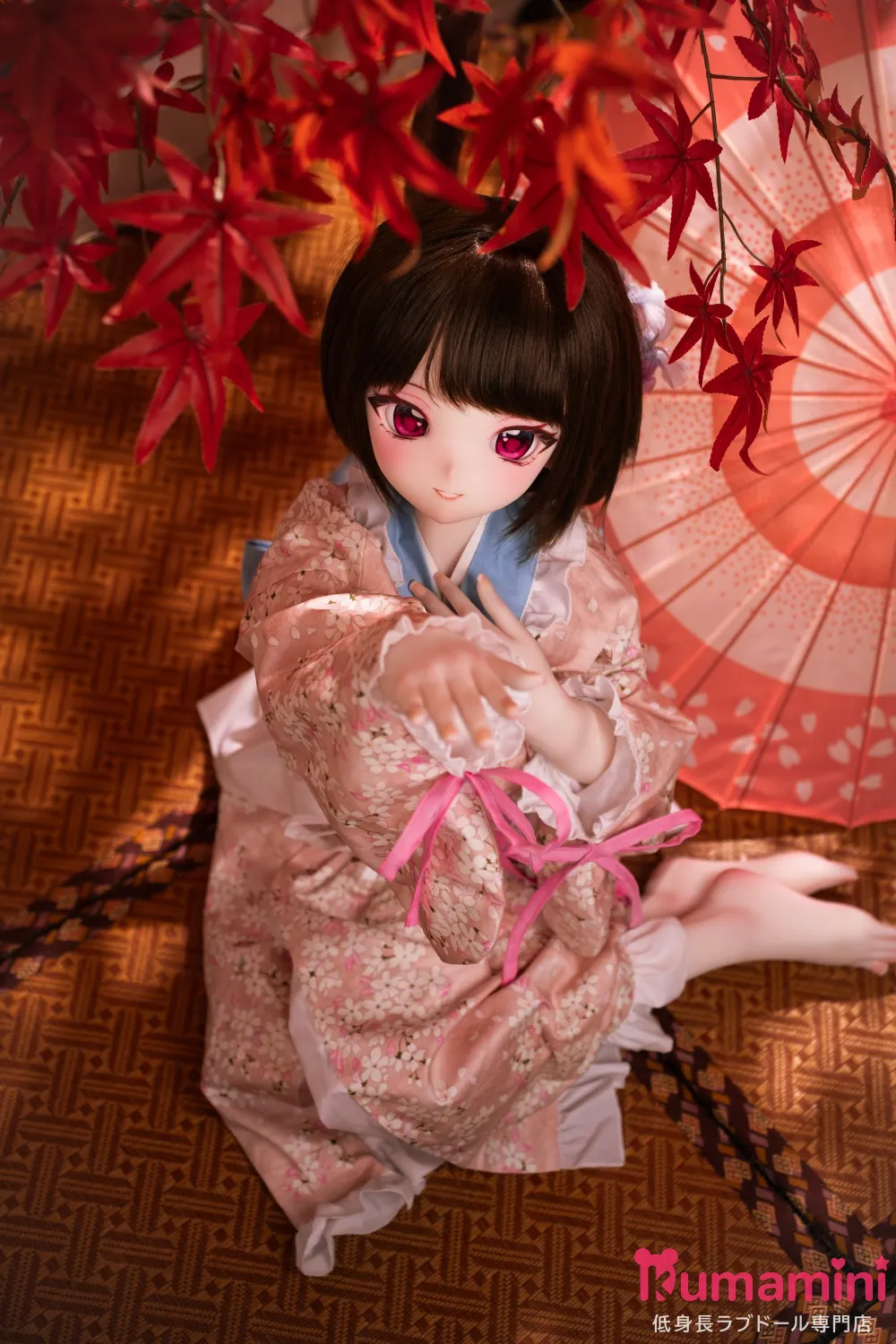 XYGO 141cm Cカップ 琉璃ヘッド  二次元美少女ラブドール  シリコン製ヘッド+TPEボディ 紅葉の灯りに佇む和装アニメフェイスドール