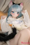 MOZU DOLL 141cm バスト大 薄荷 硬めビニールヘッド TPE製/MTPE製/シリコン製ボディ選択可能 ブルーヘア&猫耳のアニメフェイスラブドール カスタム可能 等身大ドール