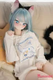 MOZU DOLL 141cm バスト大 薄荷 硬めビニールヘッド TPE製/MTPE製/シリコン製ボディ選択可能 ブルーヘア&猫耳のアニメフェイスラブドール カスタム可能 等身大ドール