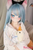 MOZU DOLL 141cm バスト大 薄荷 硬めビニールヘッド TPE製/MTPE製/シリコン製ボディ選択可能 ブルーヘア&猫耳のアニメフェイスラブドール カスタム可能 等身大ドール