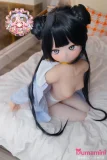 羊角社doll 141cm AAカップ ビニール製ヘッド+S-TPE製ボディ アニメ系ラブドール 黒髪ツイン団子ヘアラブドール 幼稚園コス 宣材写真は手描きメイク