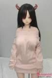 【即納・国内発送・送料無料】Mini Doll ミニドール セックス可能 60cm バスト普通 PVCヘッド＋シリコン製ボディ 腓特烈大帝 アニメフェイスドール  鬼角アクセ付き黒髪ロングのアニメフェイス美少女ラブドール