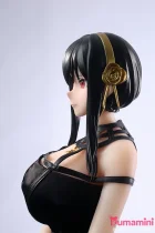 【先行予約 6月発送予定】Otaku Doll ミニドール アニメ顔 ヨル 65cm PVCヘッド+シリコンボディ クールな黒髪アニメフェイスドール ブラックドレス＆ロングブーツ 二次元ドール 収納が便利 セックスフィギュア