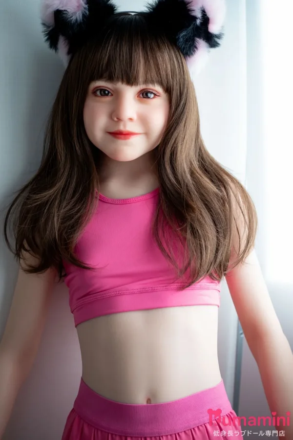 J-cute 137cm AAカップ GB28ハニー リアル風ダッチワイフ 黒瞳の少女 ブラウンロングヘア フルシリコン製