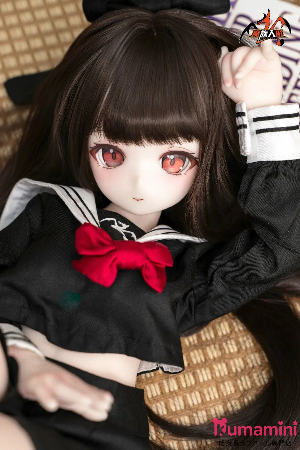 MOZU DOLL 【SR級】三分 時雨（しぐれ） 黒髪ロング 黒セーラー服 学園風ラブドール ソフトビニール製頭部＋シリコン製ボディ 肌色＆眼球色＆メイク＆ウィッグは宣材写真と同じ
