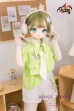 MOZU DOLL 130cm 苗苗（Miaomiao）ヘッド バスト大 ビニール製頭部＋TPE製 ボディ 肌色＆眼球色＆メイク＆ウィッグ＆衣装は宣材写真と同じ ライトグリーンのストライプシャツ