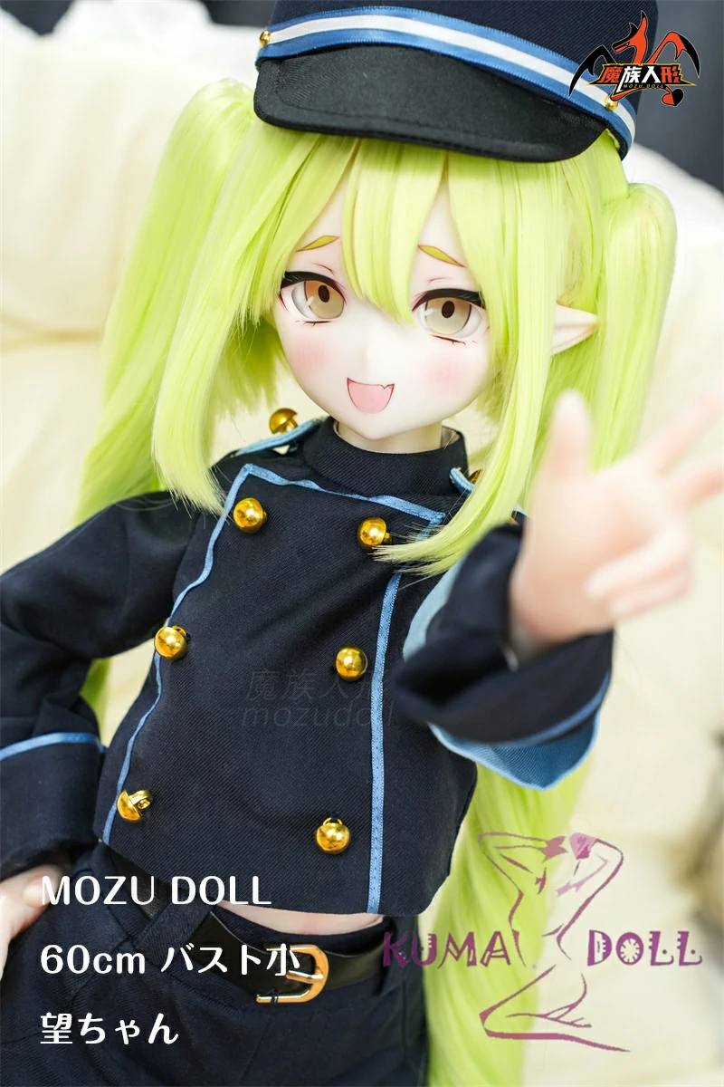 MOZU DOLL 65cm 光ちゃん ソフトビニール製頭部 シリコン製 ボディ 肌色＆眼球色＆メイク＆ウィッグは宣材写真と同じ  3.5kg ミニフィギュア エルフ風の耳  制服風 蛍光グリーン髪