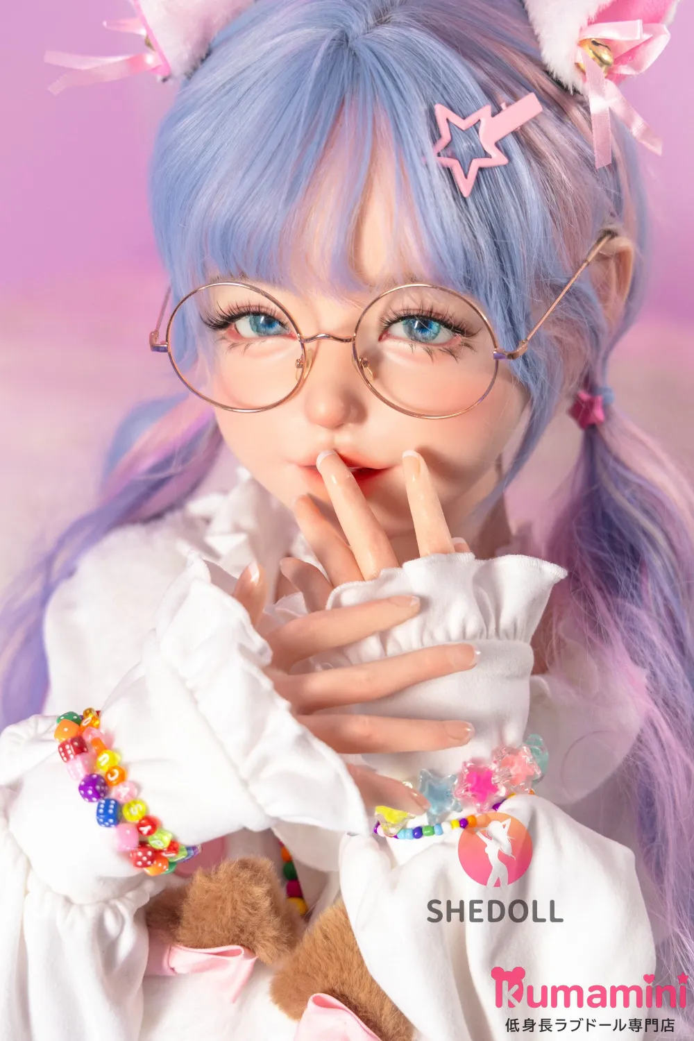 SHEdoll 夭夭(yaoyao) ヘッド 145cm Gカップ  猫耳パステルロリータ美少女ドール ブルー系ツインテール×眼鏡アクセの可愛いラブドール