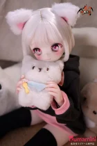MOZU DOLL 【A級】三分 小喵 白髪 ピンクの瞳 猫コス 可愛い美少女ダッチワイフ ソフトビニール製頭部＋シリコン製ボディ 肌色＆眼球色＆メイク＆ウィッグは宣材写真と同じ