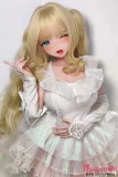 金髪ツインテールのアニメラブドール 白フリルドレスを着た美少女アニメドール