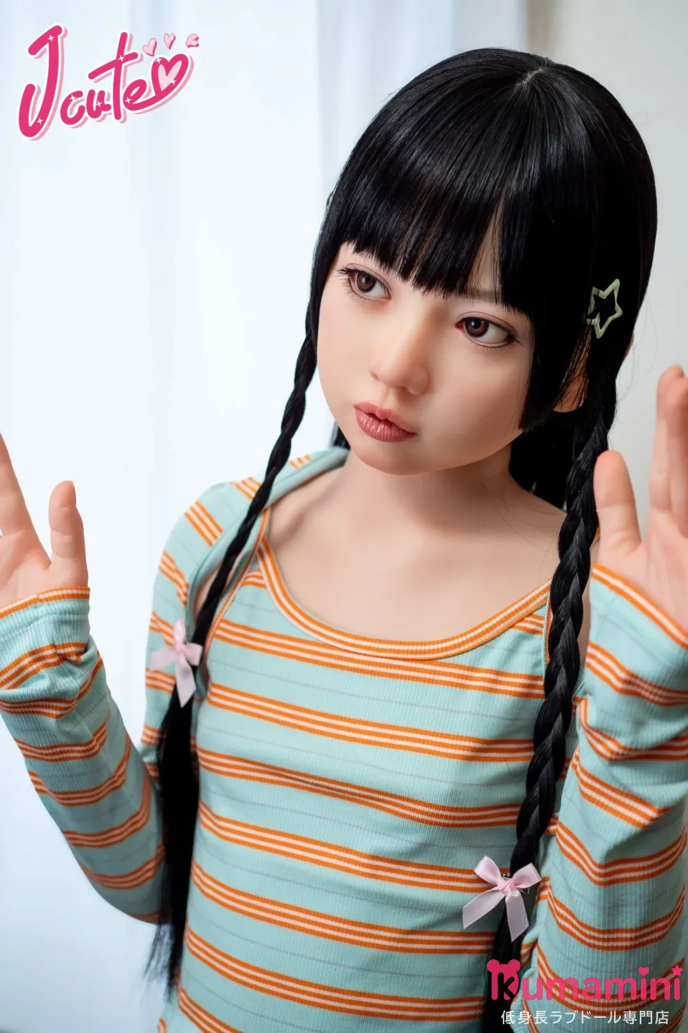 【J-cute新品キャンペーン! 10%off +exp骨格無料】137cm  AGB08 衣音ヘッド 髪の毛植毛 フルシリコン製ダッチワイフ  ストライプコーデ
