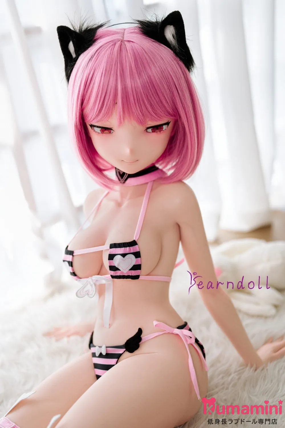 Yearndoll ラブドール 135cm Dカップ LZ02ヘッド 猫耳ピンクヘア 二次元ラブドール フルシリコン製