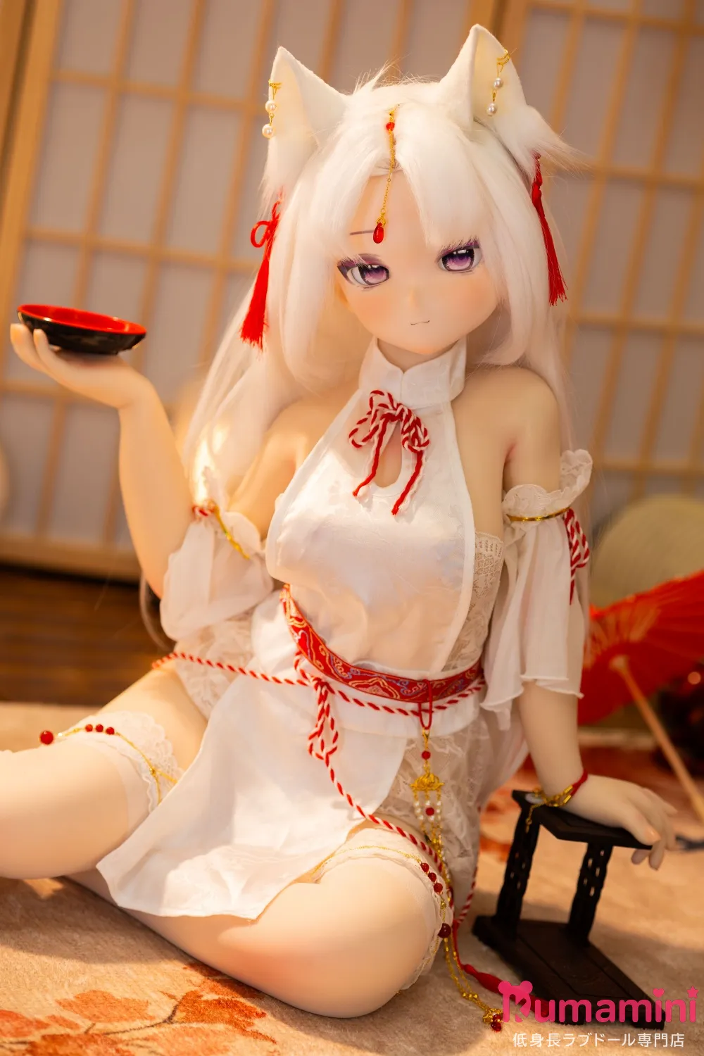 MW Girl(魔物姫)  神子ヘッド 115cm  狐耳巫女風 アニメ系ラブドール 白髪×和室 フルシリコン製リアルドール​