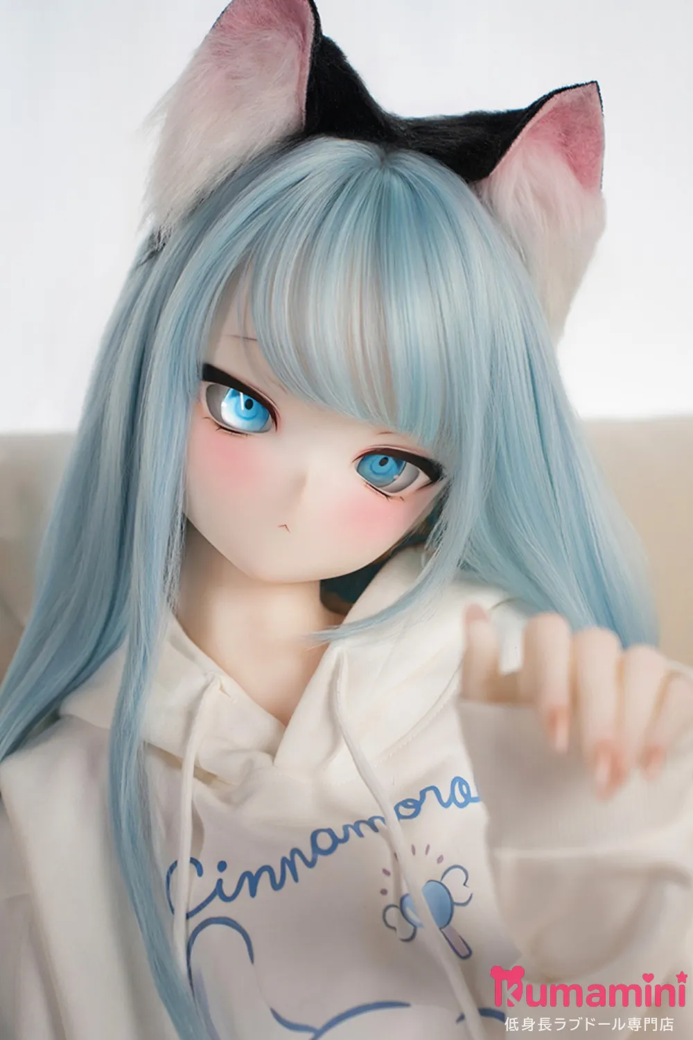 MOZU DOLL【SSR級】141cm バスト大 薄荷 硬めビニールヘッド TPE製/MTPE製/シリコン製ボディ選択可能 ブルーヘア&猫耳付き 可愛いアニメ美少女 二次元風ラブドール カスタム可