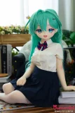 可愛い笑顔の学生制服アニメドール グリーン髪の可愛い学生制服ドール