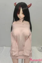 【即納・国内発送・送料無料】Mini Doll ミニドール セックス可能 60cm バスト普通 PVCヘッド＋シリコン製ボディ 腓特烈大帝 アニメフェイスドール  鬼角アクセ付き黒髪ロングのアニメフェイス美少女ラブドール