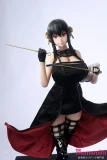 ブラックドレスとロングブーツの二次元アニメドール  黒髪ロングヘアのアニメフェイスドール