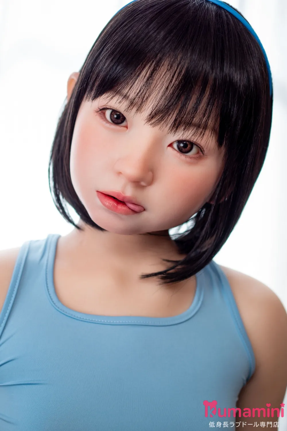 J-cute 149cm AGD32 萊ヘッド フルシリコン製ラブドール 黒髪 ショートヘア 軟性ヘッドのみ ブルースポーツウェア リアル美少女ドール