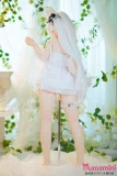 白髪ロング 美少女 リアルドール 後ろ構図 白ドレス