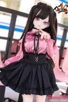 MOZU DOLL 【SR級】 121cm バスト大 佑莉 Yuri 黒髪ロング ピンクアイ ピンクシャツ＆黒スカート 二次元風セックスドール ビニール製頭部+TPE製ボディ