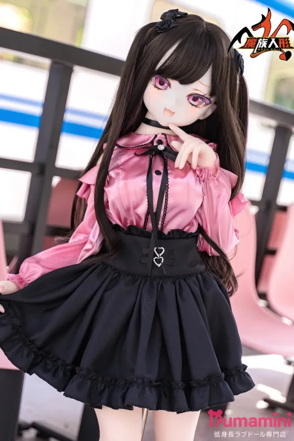 MOZU DOLL 【SR級】 121cm バスト大 佑莉 Yuri 黒髪ロング ピンクアイ ピンクシャツ＆黒スカート 二次元風セックスドール ビニール製頭部+TPE製ボディ