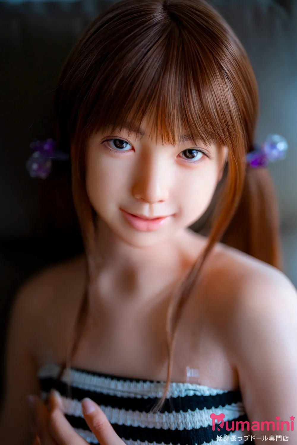 J-cute 149cm AGD02 紬 バスト平 ブラウンツインテール 縞模様衣装 可愛いリアル美少女 フルシリコン製ダッチワイフ