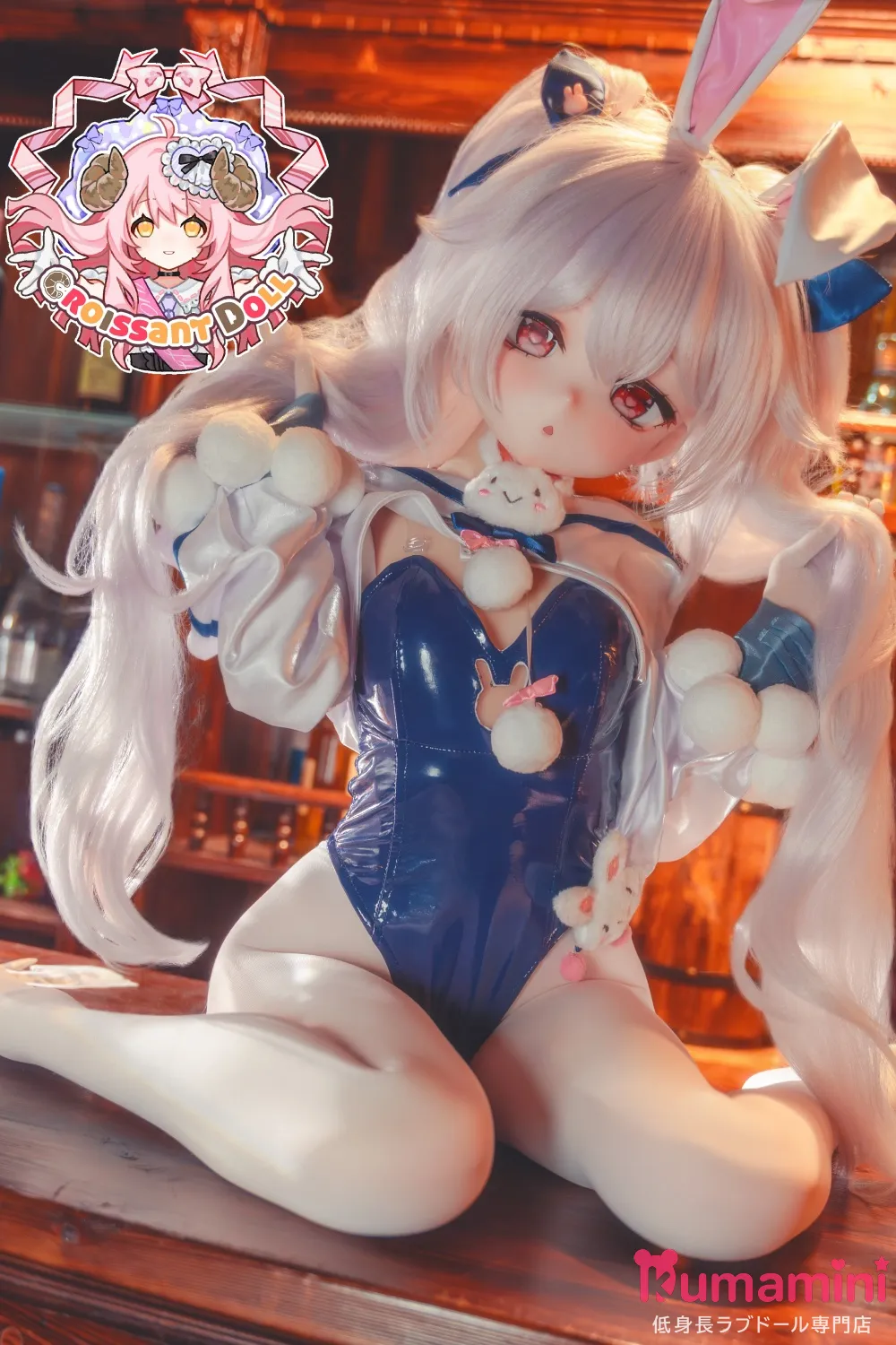 羊角社doll 141cm AAカップ 拉菲 銀髪ツインテール うさ耳アニメラブドール ビニール製ヘッド+S-TPE製ボディ 宣伝写真は手描きメイク仕様 宣伝写真と同じ同じ衣装付き