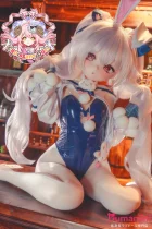 羊角社doll 141cm AAカップ 拉菲 銀髪ツインテール うさ耳アニメラブドール ビニール製ヘッド+S-TPE製ボディ 宣伝写真は手描きメイク仕様 宣伝写真と同じ同じ衣装付き