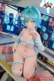 mozudoll 121cm 咲初 正面全身 膝付き姿 小柄ボディ 色気あるラブドール 水色下着コーデ