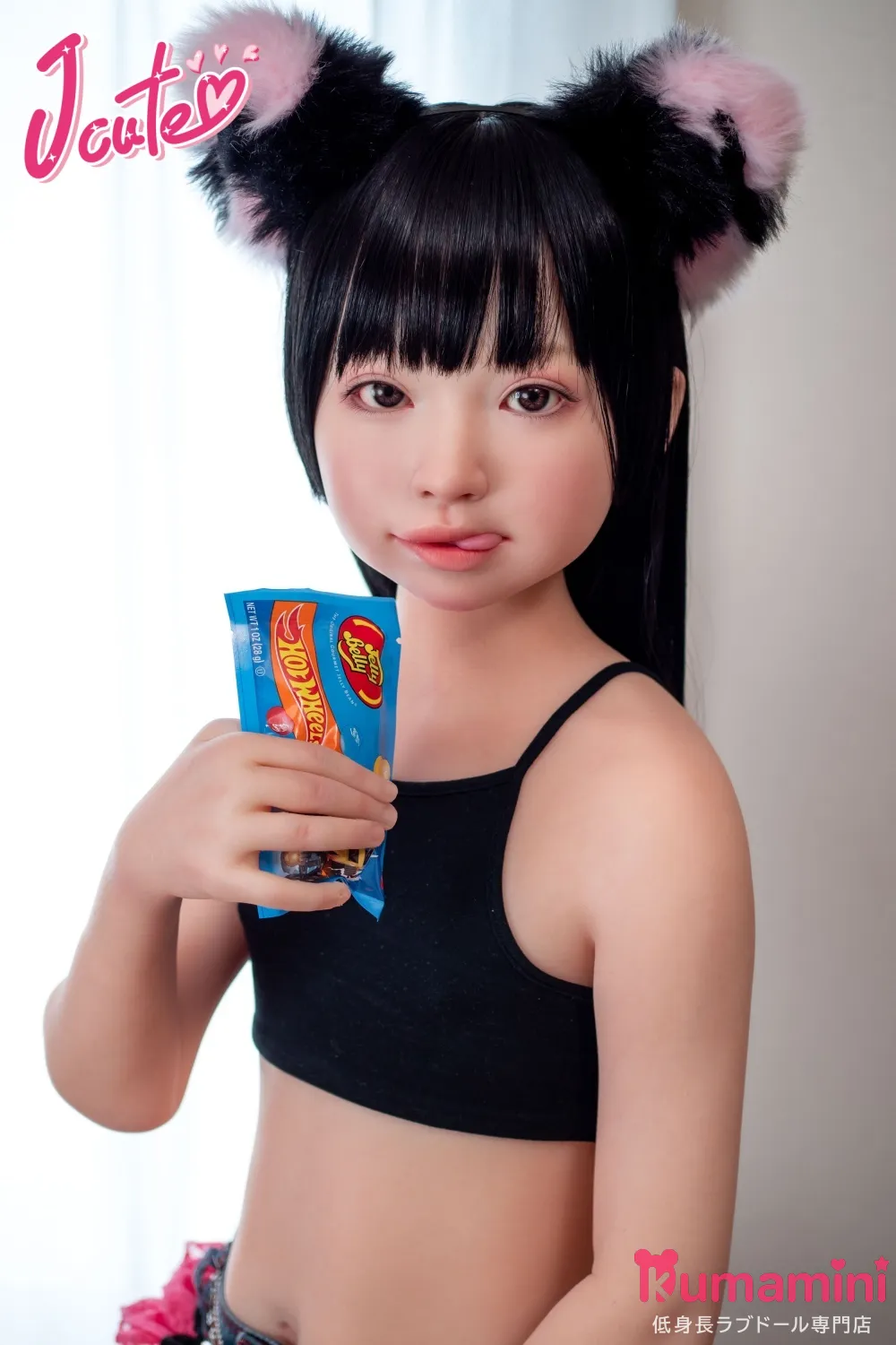 J-cute 128cm AGB37 幼澪ヘッド 黒髪ロング 黒いタンクトップスタイル リアルラブドール フルシリコン製