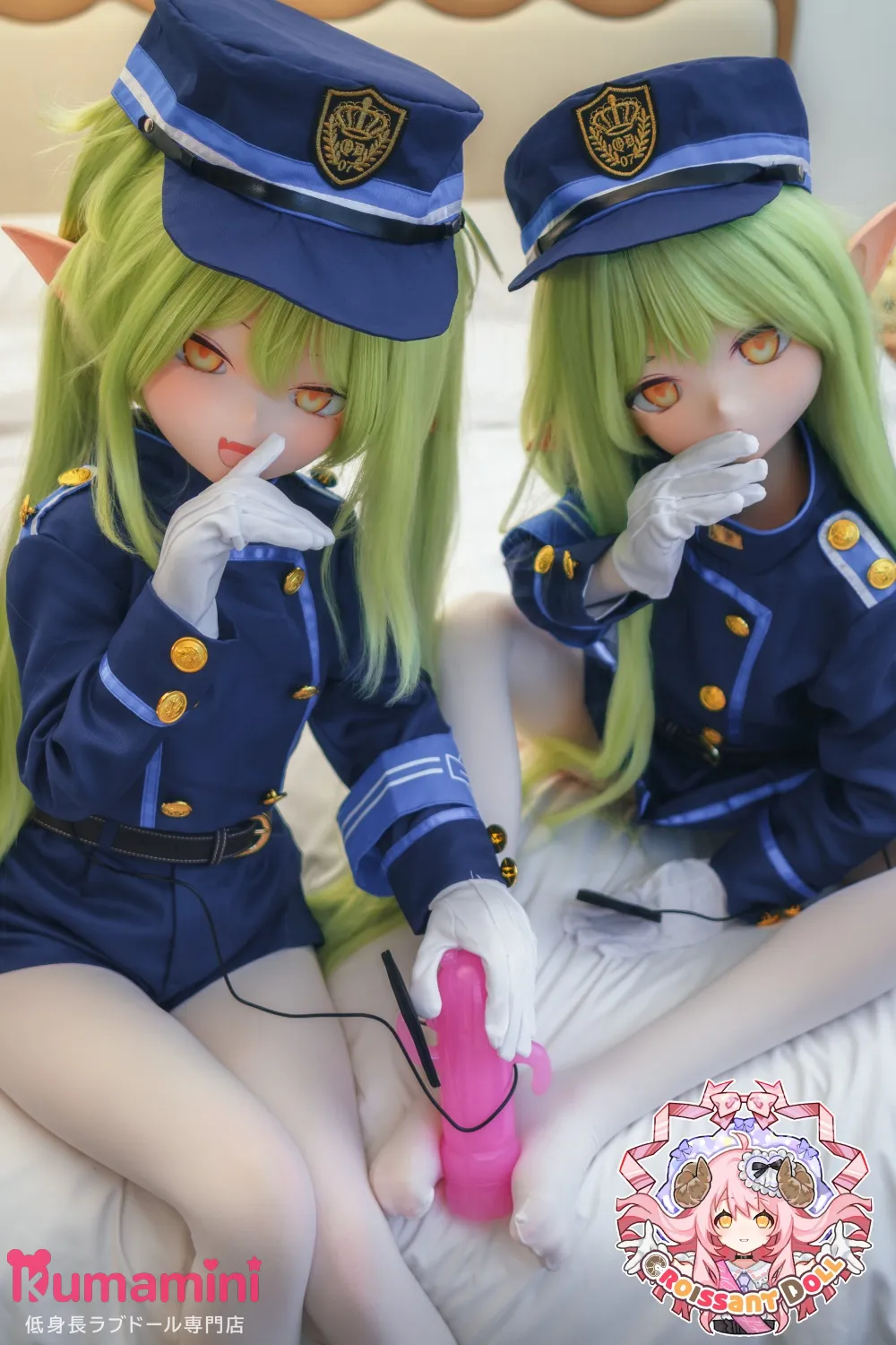 羊角社Croissant Doll 141cm AAカップ グリーンヘア 鉄道制服 双子の美少女 エルフ風ラブドール 宣材写真のは手描きメイク ビニール製ヘッド+S-TPE製ボディ