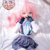 羊角社Croissant Doll 141cm AAカップ B02 星野ヘッド ピンクヘア 制服姿 アニメラブドール 宣材写真のは手描きメイク ビニール製ヘッド+S-TPE製ボディ
