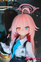 羊角社Croissant Doll 141cm AAカップ B02 星野ヘッド ピンクヘア 制服姿 アニメラブドール 宣材写真のは手描きメイク ビニール製ヘッド+S-TPE製ボディ