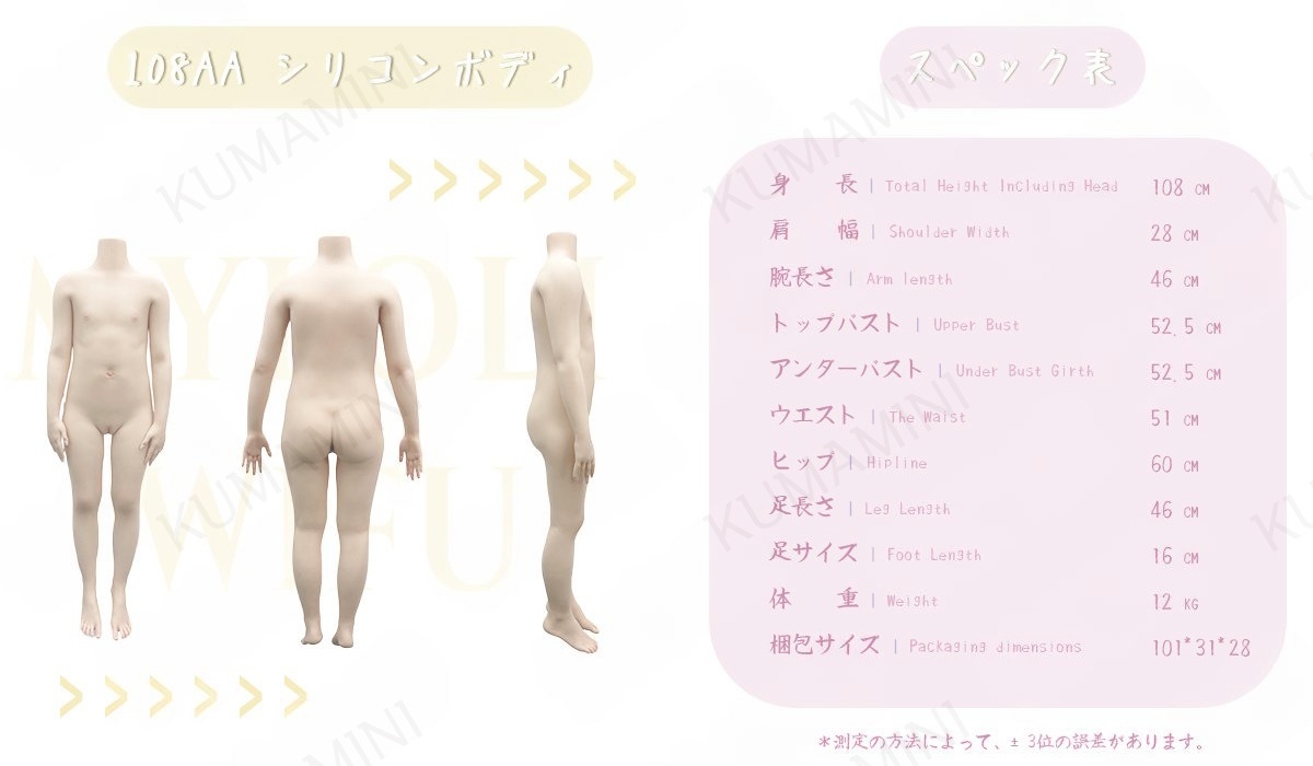 各ボディ サイズ表 1
