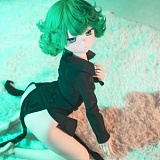 羊角社Croissant Doll 141cm AAカップ 龍巻ヘッド 緑髪 アニメラブドール 宣材写真のは手描きメイク ビニール製ヘッド+S-TPE製ボディ