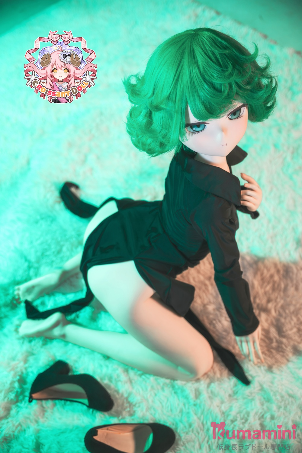 羊角社Croissant Doll 141cm AAカップ 龍巻ヘッド 緑髪 アニメラブドール 宣材写真のは手描きメイク ビニール製ヘッド+S-TPE製ボディ
