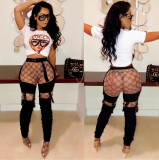 Punk Rock Metal Buckle Hollow Stacked Pencil Pants BN-9151