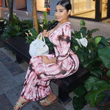 Sexy Printed Low Cut Long Sleeve Maxi Dresses NIK-024