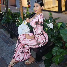 Sexy Printed Low Cut Long Sleeve Maxi Dresses NIK-024