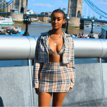 Plus Size Plaid Halter Bra+Short Coat+Mini Skirt 3 Piece Sets LSL-6184