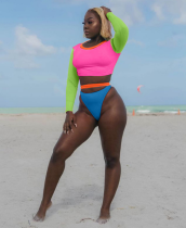 Red Multi Long Sleeve 2pcs Swimsuit LSL-6145