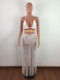 Sexy Crochet Hater Crop Top Tassel Long Skirt Set LA-3112