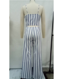 Stripes Straps Cut Out Back Wide Leg Jumpsuit  SMR-8973