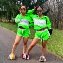 Casual Mesh Pacthwork Two Piece Short Sets HM-6108