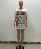 Letter Short Sleeve T Shirt Dress TR-791