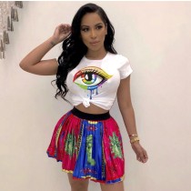 Plus Size Eye Print Short Sleeve O Neck T Shirt LM-8062