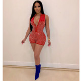 Sexy Rhinestone Sleeveless Skinny Playsuit NK-8357