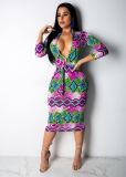 Sexy Snake Skin Print Bodycon Midi Dresses LA-3071